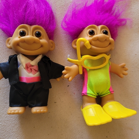VINTAGE RUSS Pink Hair Scuba Diver & Tuxedo Troll Doll 1990’s Great Condition - Picture 5 of 5